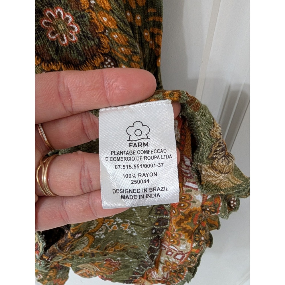 FARM Rio Olive Green Paisley Midi Dress with Rust and Mustard Accents - Picture 9 of 11